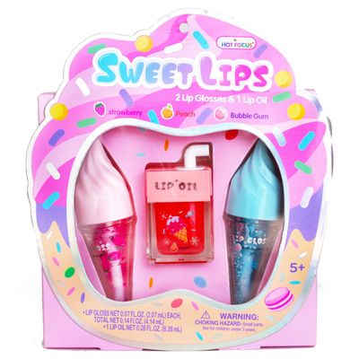 Hot Focus | Strawberry and Buble Gum Ice Cream Flavored Lip Gloss Set Assorted Lip Gloss Flavors, Non-Toxic Makeup for Kids & Teens (Sweet)