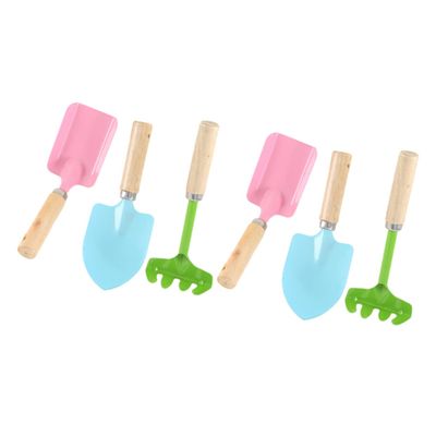KONTONTY 2sets Boy Girl Gardening Tools Mini Metal Trowel Rake Shovel with Sturdy Wooden and Adorable Garden Tools for Boys and Girls Random Colors