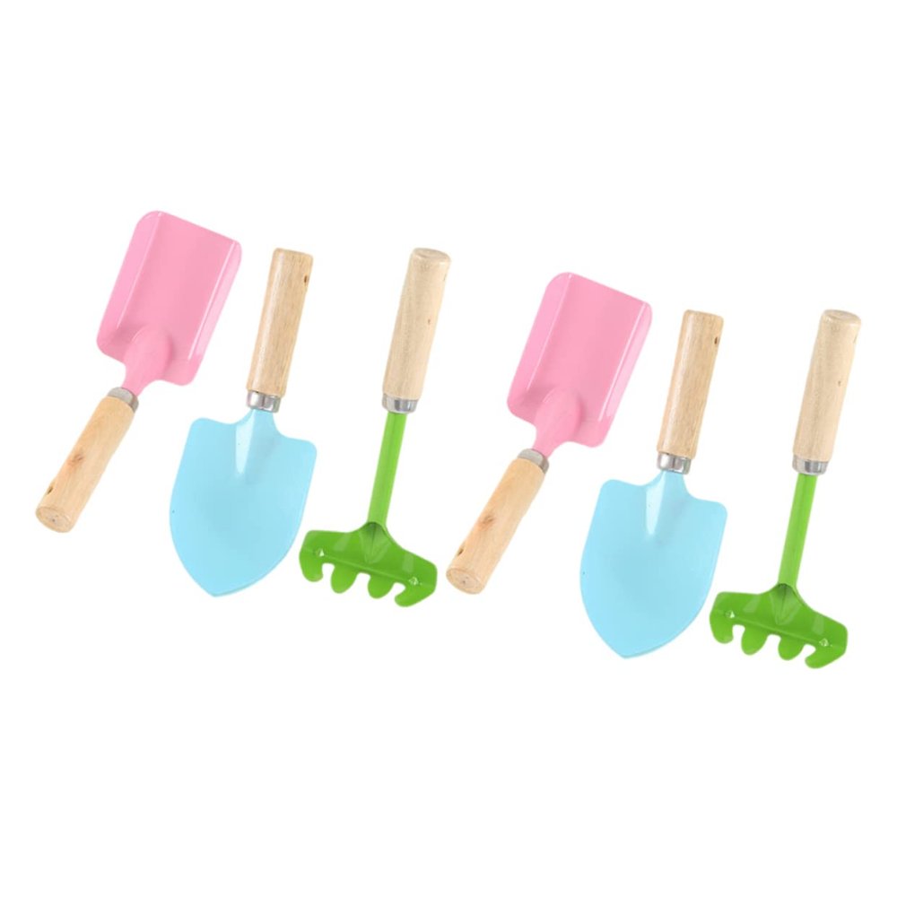 KONTONTY 2sets Boy Girl Gardening Tools Mini Metal Trowel Rake Shovel with Sturdy Wooden and Adorable Garden Tools for Boys and Girls Random Colors