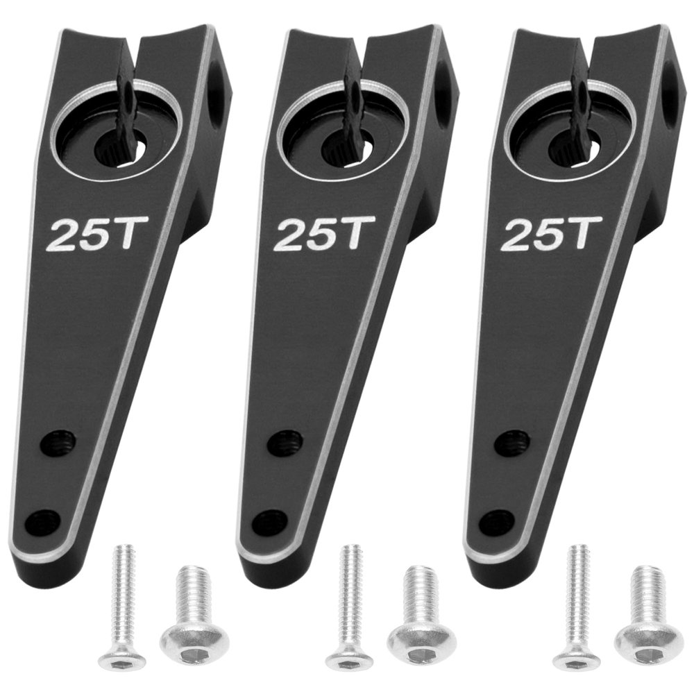 3Pack Vgoohobby 25T Servo Arm Horn Aluminum 25 Teeth Steering Arms Compatible with Futaba Hitec Savox Power HD Servo Motors Fit RC Crawler Car Airplane Plane Boat (1.25inch,Black)