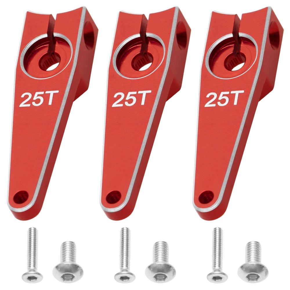 3Pack Vgoohobby 25T Servo Arm Horn Aluminum 25 Teeth Steering Arms Compatible with Futaba Hitec Savox Power HD Servo Motors Fit RC Crawler Car Airplane Plane Boat (1inch,Red)