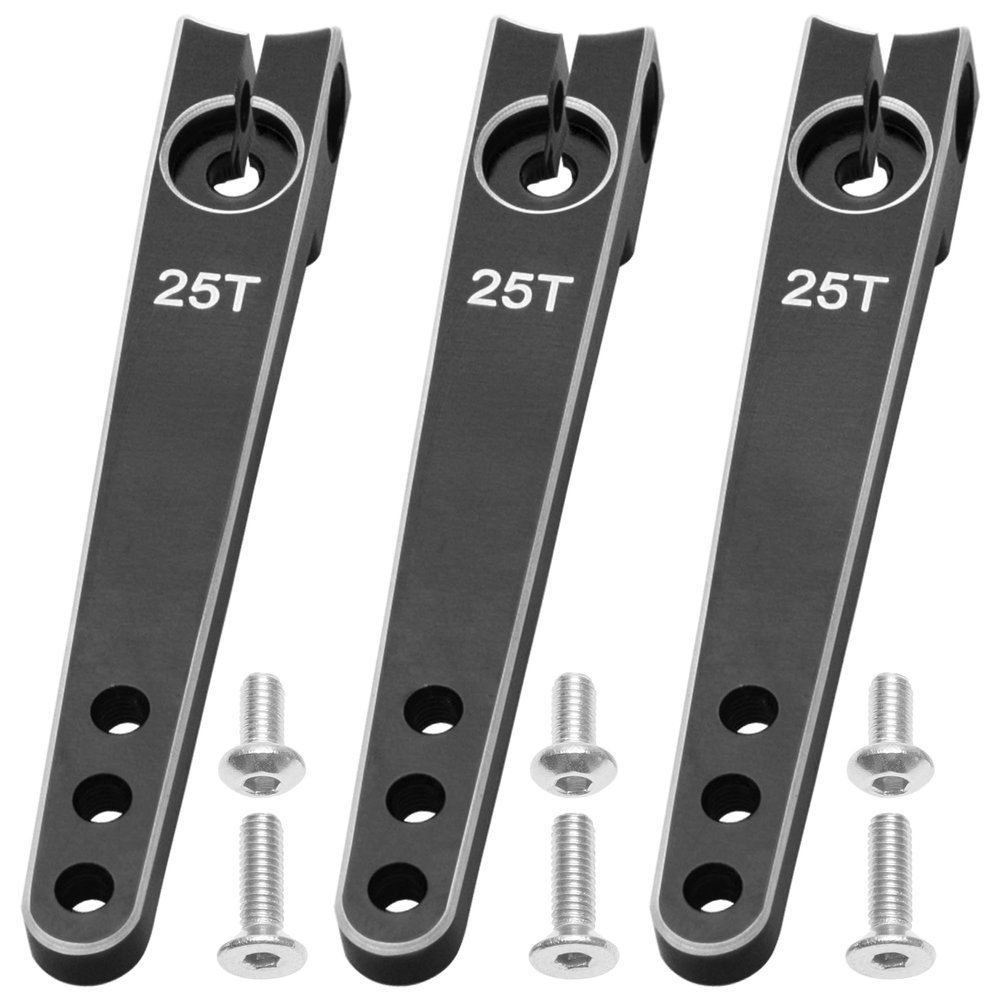 3Pack Vgoohobby 25T Servo Arm Horn Aluminum 25 Teeth Steering Arms Compatible with Futaba Hitec Savox Power HD Servo Motors Fit RC Crawler Car Airplane Plane Boat (2inch,Black)