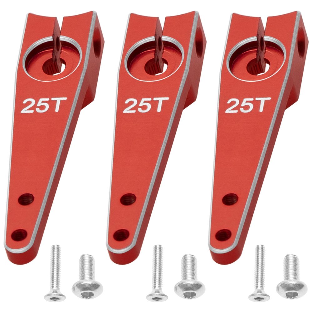 3Pack Vgoohobby 25T Servo Arm Horn Aluminum 25 Teeth Steering Arms Compatible with Futaba Hitec Savox Power HD Servo Motors Fit RC Crawler Car Airplane Plane Boat (1.25inch,Red)