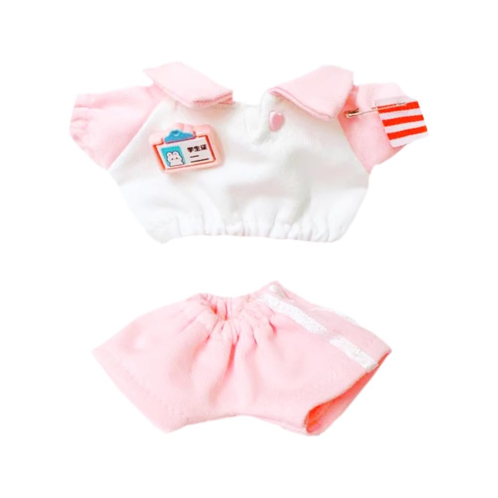 niannyyhouse 10cm-15cm Plush Doll Clothes T-Shirt Pants Colorblock School Suit Stuffed Doll Dressup (Pink)