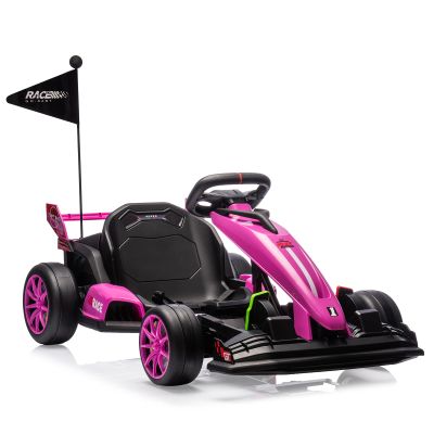 24V Electric Go Kart for Kids, Electric Drift Kart Outdoor Race Car, Ride on Toy Drifting Car with 2x200w Motors, 7.5 Mph Speed, Length Adjustment (Pink)
