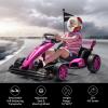 24V Electric Go Kart for Kids, Electric Drift Kart Outdoor Race Car, Ride on Toy Drifting Car with 2x200w Motors, 7.5 Mph Speed, Length Adjustment (Pink) view 2