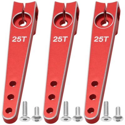 3Pack Vgoohobby 25T Servo Arm Horn Aluminum 25 Teeth Steering Arms Compatible with Futaba Hitec Savox Power HD Servo Motors Fit RC Crawler Car Airplane Plane Boat (1.75inch,Red)