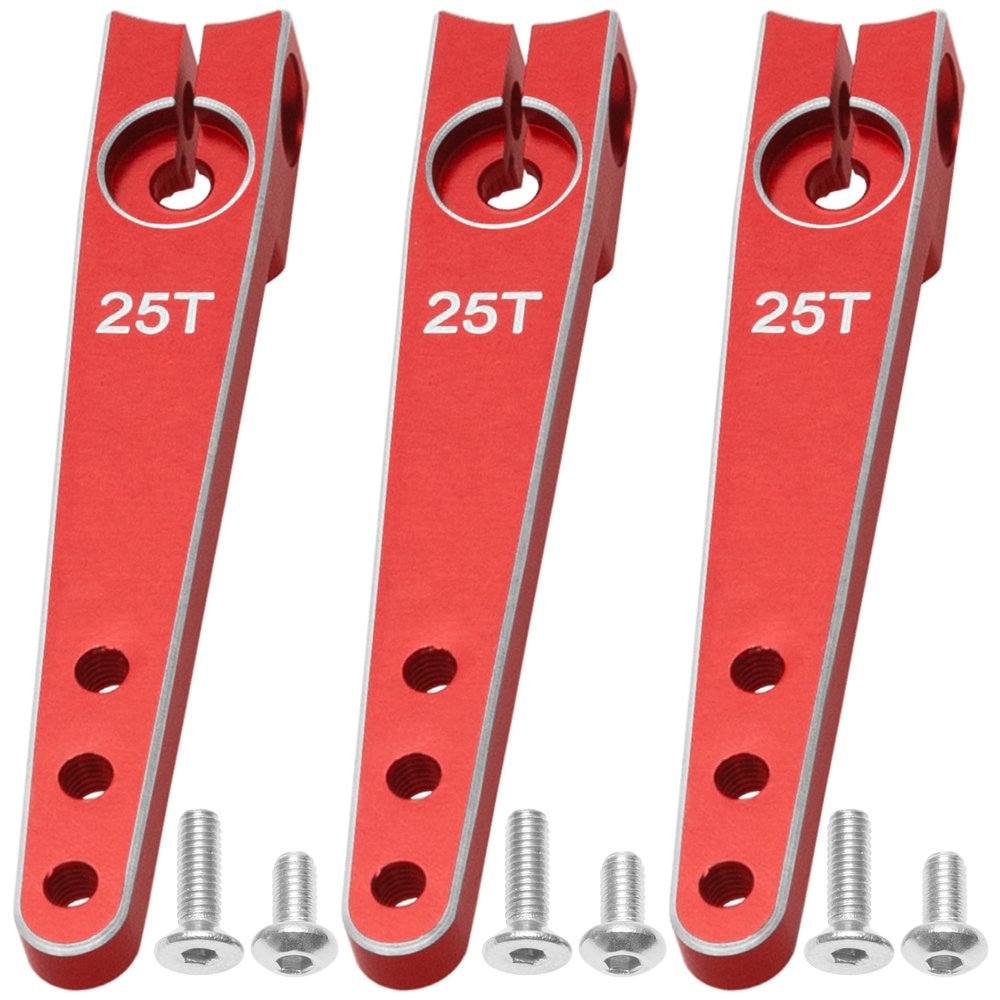 3Pack Vgoohobby 25T Servo Arm Horn Aluminum 25 Teeth Steering Arms Compatible with Futaba Hitec Savox Power HD Servo Motors Fit RC Crawler Car Airplane Plane Boat (1.75inch,Red)