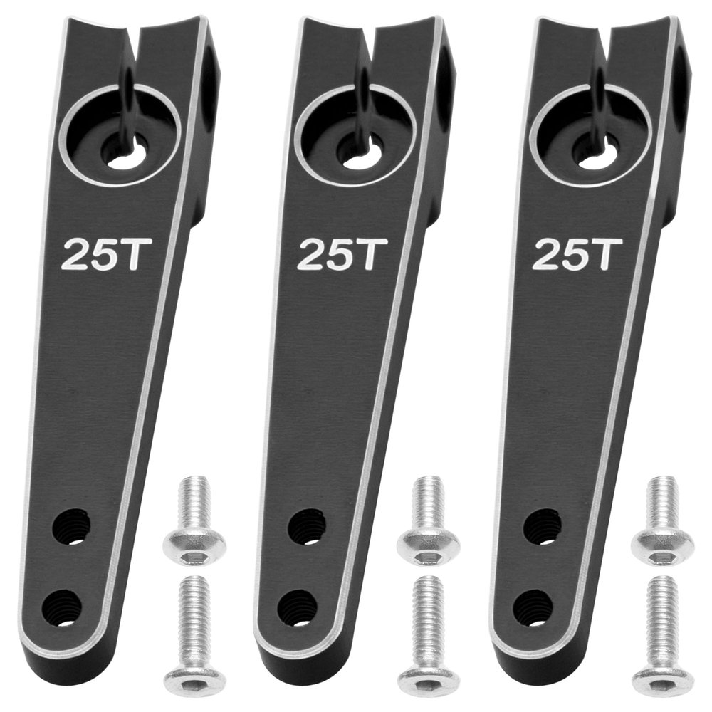 3Pack Vgoohobby 25T Servo Arm Horn Aluminum 25 Teeth Steering Arms Compatible with Futaba Hitec Savox Power HD Servo Motors Fit RC Crawler Car Airplane Plane Boat (1.5inch,Black)