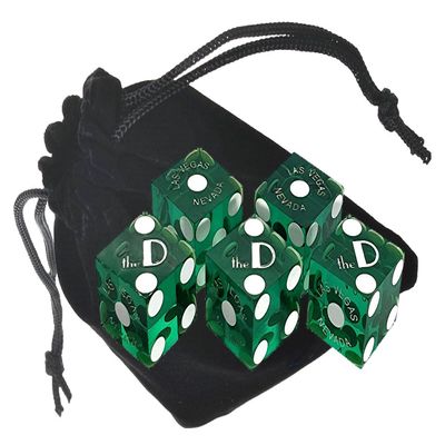 Authentic Las Vegas Casino Dice Craps Stick Sets with Matching Serial Numbers 5-Dice ... Plus Storage Pouch - The D (Green Polished)