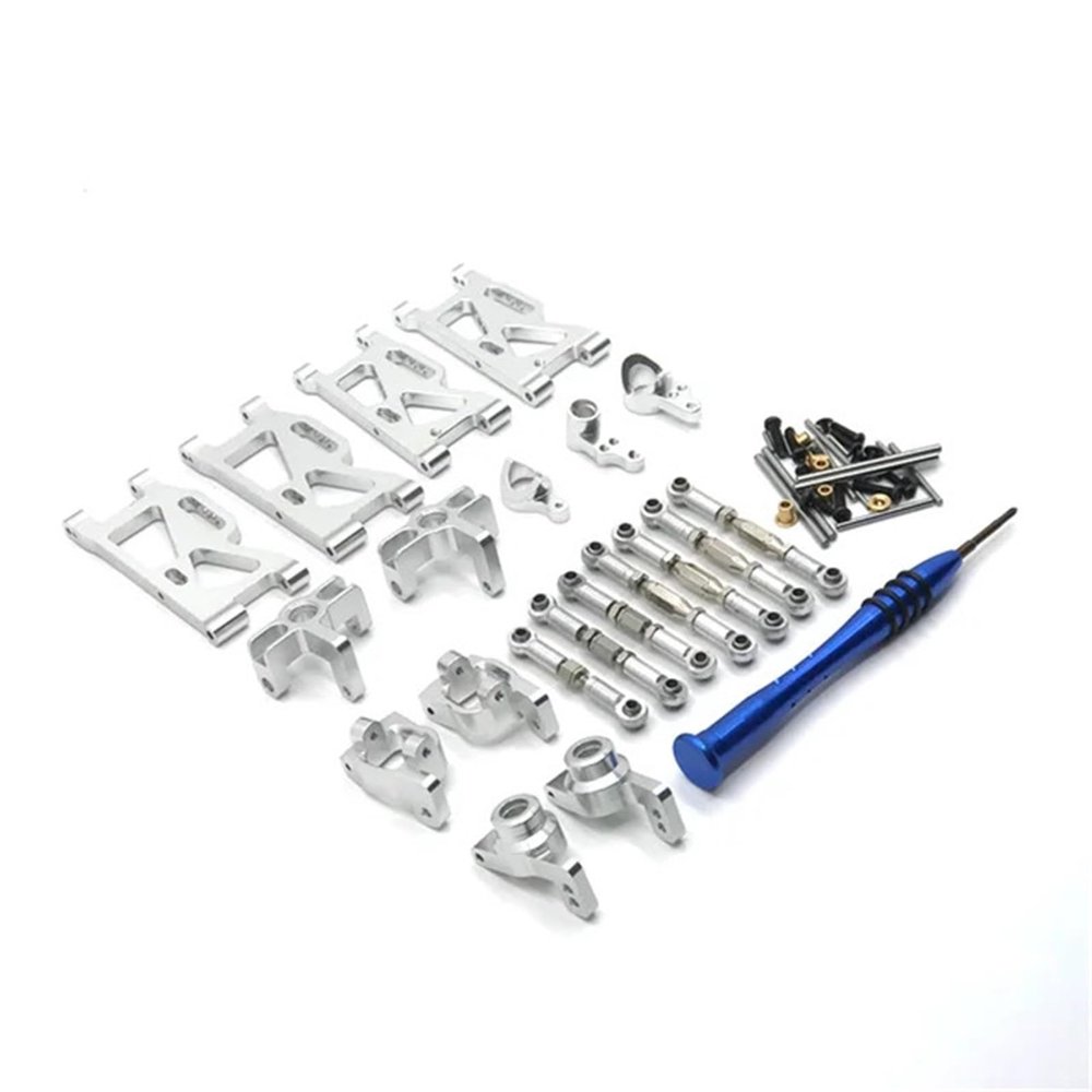 DAIHAOUU Metal Upgrade Hydraulic Shock Steering Cup 7 Piece Set for WLtoys 144010 144001 144002 124016 124017 124018 124019 RC Car Parts(Silver)