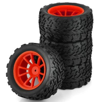 RC Spare Part for Traxxas for Arrma for Redcat for HSP for Tamiya 1/10 RC for Monster Truck for Buggy 4Pcs 118MM Tire Tyre Wheel Foam Insert 12Mm Hex(Red)