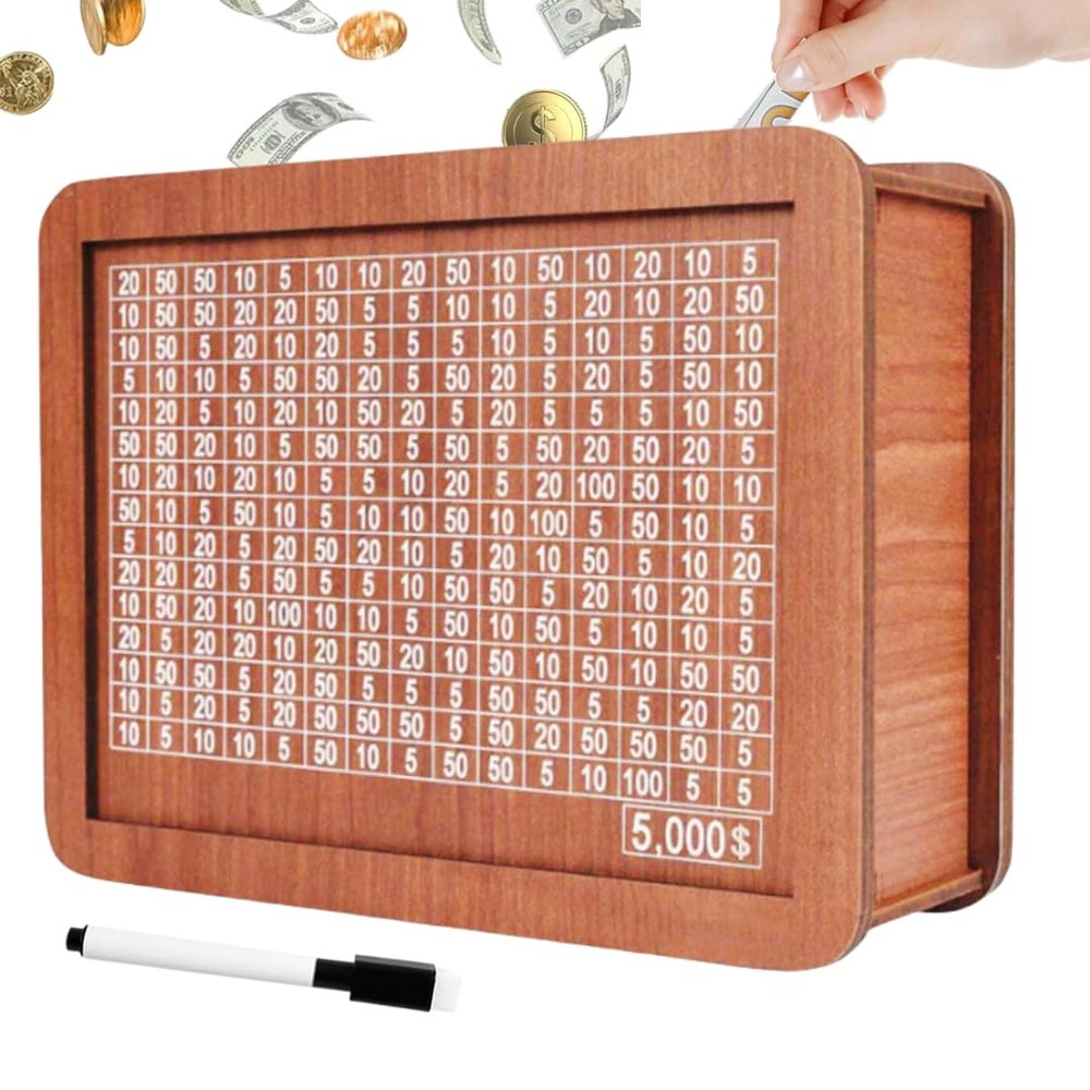 5000 Dollar Cash Target & Numbers Wooden Money Savings Box - Perfect Cash Saver & Best Gift for Friends
