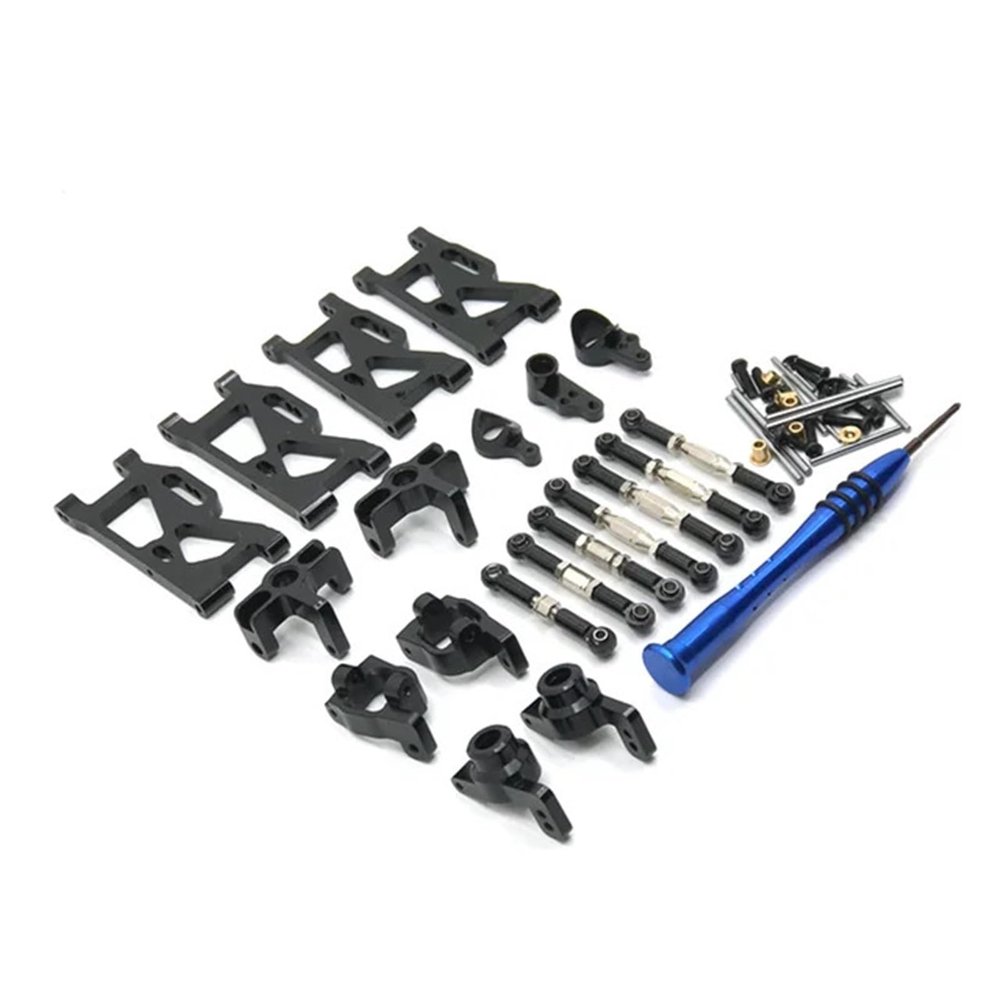 DAIHAOUU Metal Upgrade Hydraulic Shock Steering Cup 7 Piece Set for WLtoys 144010 144001 144002 124016 124017 124018 124019 RC Car Parts(Black)