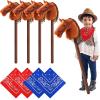 Poen 4 Pack Light Brown Horse Stick with Sound Red and Blue Bandana Set 27.6'' Toys Stick Horse Western Cowboy Bandana with Neighing Sound for Boys Girls Fun Pretend Games(Dark Brown) view 1