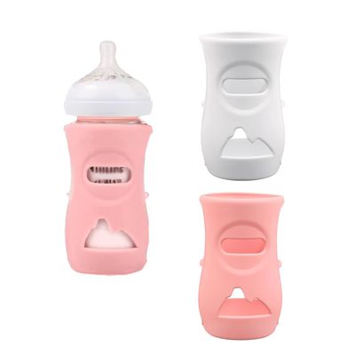 2 Pack Silicone Sleeves Compatible with Philips Avent Glass Baby Bottles 8 oz, to Prevent The Baby Bottles from Breaking, BPA-Free (White+Pink)
