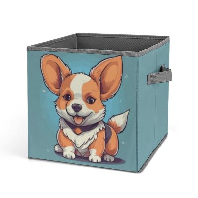 CSGJMYGS Collapsible Storage Bins with Dual Handles Fabric Storage Basket Foldable Cubes Organizer Baskets Cute Corgi Cartoon Storage Boxes for Organizing Clothing Cube Storage Organizer Bins