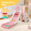 6 in 1 Toddler Playset with Slide, Kids Slide with Basketball Hoop, Ball, Ring Toss, Indoor Outdoor Toys (Pink White) view 3