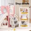 6 in 1 Toddler Playset with Slide, Kids Slide with Basketball Hoop, Ball, Ring Toss, Indoor Outdoor Toys (Pink White) view 4