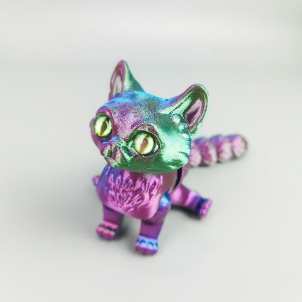 3D Printed Cat Toy Ornament Cartoon Cat Animal Full-Body Joints Movable Ornament Quirky Gift for Friends (Red Green Blue, 12cm/4.72in)