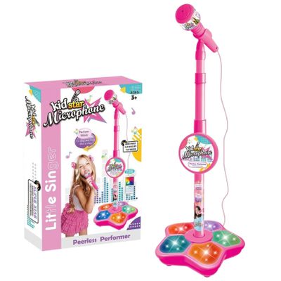for Kids, Adjustable Kids Microphone with Stand, Wired Interactive Educational Lights Flashing Microphone for Kids Birthday Gifts, Red