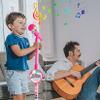 for Kids, Adjustable Kids Microphone with Stand, Wired Interactive Educational Lights Flashing Microphone for Kids Birthday Gifts, Red view 3
