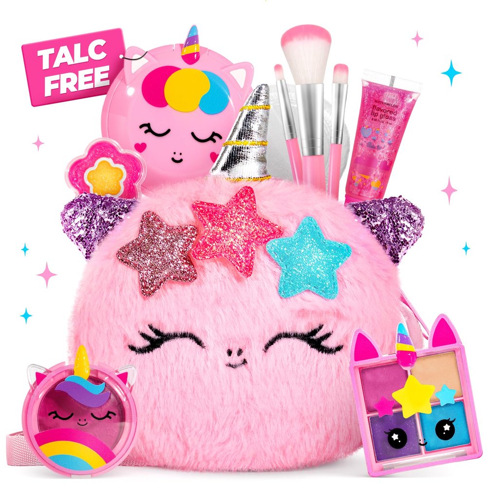 ULOVEME Talc-Free Kids Real Makeup Kit for Little Girls - Mica-Based Safe Formula, Real, Non Toxic, Washable - Ideal for 4 5 6 7 8 Years Old Girls Birthday, Easter Basket Stuffers for Kids, Dress Up