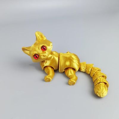 3D Printed Cat Toy Ornament Cartoon Cat Animal Full-Body Joints Movable Ornament Quirky Gift for Friends (Gold, 12cm/4.72in)