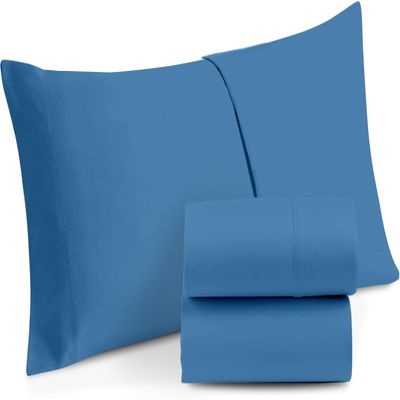 100% Egyptian Cotton Zipper Closure Toddler Pillowcases for 12 x 16 Inches Pillow, 2 Pack Kids Pillow Case for Sleeping (Mediterranean Blue)