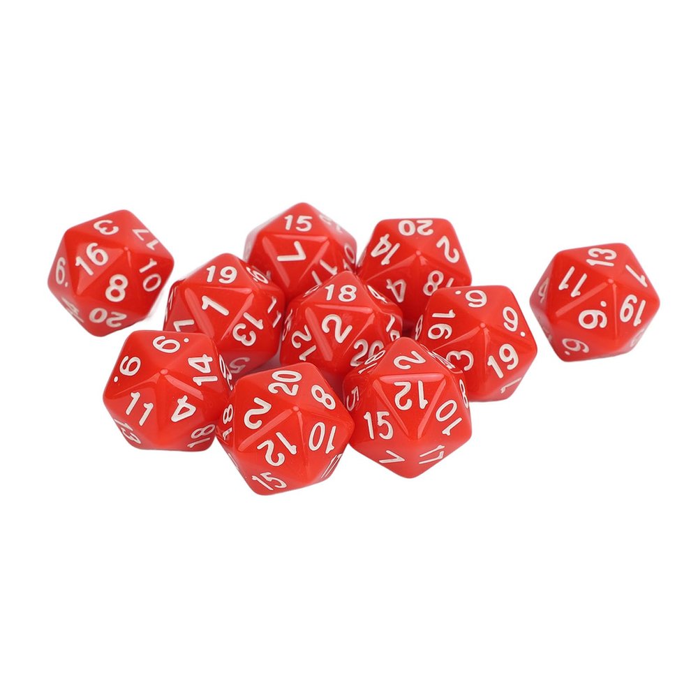 10PCS Polyhedral Dice Set, Plastic Clear Numbers 20 Sided Dice for Role Playing Table Games (Red