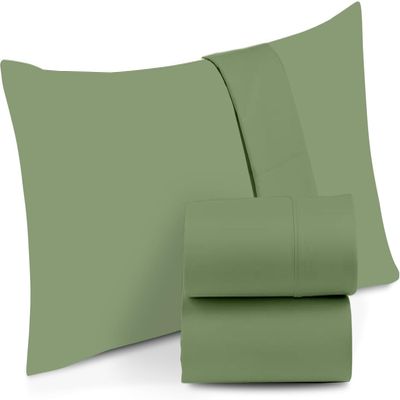 100% Egyptian Cotton Zipper Closure Toddler Pillowcases for 12 x 16 Inches Pillow, 2 Pack Kids Pillow Case for Sleeping (Moss)