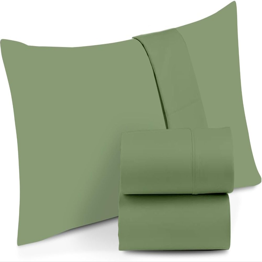 100% Egyptian Cotton Zipper Closure Toddler Pillowcases for 12 x 16 Inches Pillow, 2 Pack Kids Pillow Case for Sleeping (Moss)