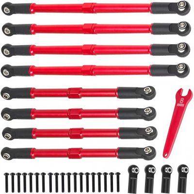 8pcs Metal Push Rod Toe Links Turnbuckle 5319X 5338R Upgrades Part for 1/10 E-Revo 2.0 Revo Summit RC Car (Red)