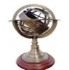 Decorative Armillary Sphere with Engraved Markings, Brass and Wood Base view 1