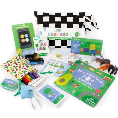 BapronBaby Feeding Littles Busy Bag (Black Checkerboard) - Toddler Travel Activity Kit, Restaurant Activity Kit for Independent and Family-Wide Play, Age 3+