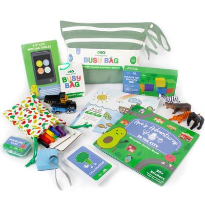 BapronBaby Feeding Littles Busy Bag (Sage) - Toddler Travel Activity Kit, Restaurant Activity Kit for Independent and Family-Wide Play, Age 3+