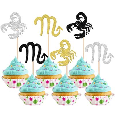 24 PCS Scorpio Cupcake Toppers Glitter 12 Constellation Scorpio Cupcake Picks October November Birthday Cupcake Decorations for Horoscope Astrology Birthday Party Cake Decorations