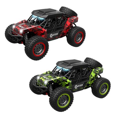 Contixo 1:16 All Terrain RC Cars 2 PAck, 25 MPH High Speed Remote Control Car with 2.4 GHz Remote Control, 4WD Electric Vehicle Off-Road Truck, 4X4 Waterproof RC Trucks Toys for Ages 8-13 - Red, Green