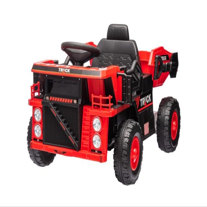 Ride On Dump Truck for Kids,12V Ride On Construction Vehicle with Remote Control, Electric Dump Bed, Shovel, Music Player, and Shock Absorption, Ideal for Ages 3+,Red