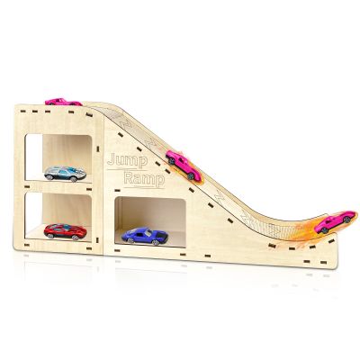 Wooden Toy Cars Jump Ramp, Toy Car Track Set for Hot Wheels, Race Cars Track for Hot Wheels and Diecast Cars, Wood Jump Ramp for Hotwheels, Playing Storage Display Race Set