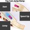 Wooden Toy Cars Jump Ramp, Toy Car Track Set for Hot Wheels, Race Cars Track for Hot Wheels and Diecast Cars, Wood Jump Ramp for Hotwheels, Playing Storage Display Race Set view 3