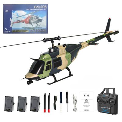OBIOCKIDAY 1/33 206 Remote Control Helicopter for Adults, 2.4G 6CH Military RC Helicopter with Optical Flow Positioning, 3 Batteries RC Aircraft RC Airplane Flying Plane Toy Gift -RTF