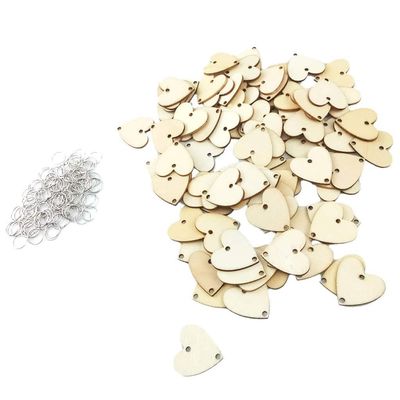 100pcs Wooden Heart Discs Slices 2 Holes Metal For Birthday Board Calendar