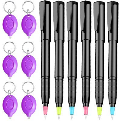 klumuke Invisible Ink Pens with UV Light, Magic Spy Pens with Mini UV LED Keychain Flashlights for Secret Messages, Disappearing Ink Pens with Black Light for Kids, Ideal for Parties and Gifts (6PCS)