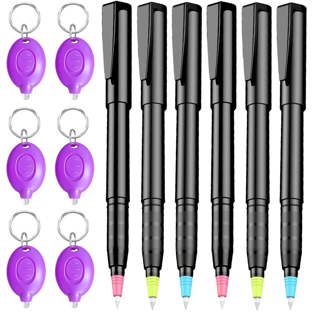 klumuke Invisible Ink Pens with UV Light, Magic Spy Pens with Mini UV LED Keychain Flashlights for Secret Messages, Disappearing Ink Pens with Black Light for Kids, Ideal for Parties and Gifts (6PCS)