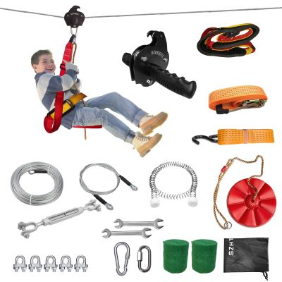 SZHTMZXC 230FT Zipline Kit for Kids and Adults Backyard with Spring Brake
