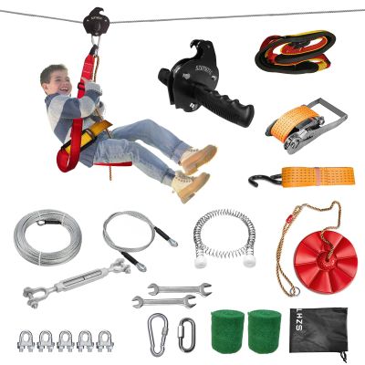 SZHTMZXC 180FT Zipline Kit for Kids and Adults Backyard with Spring Brake