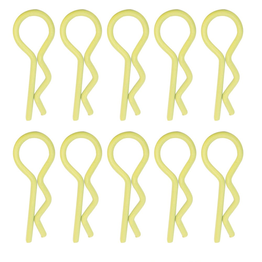 10Pcs RC Car Shell Clip RShape Metal Body Clips Pins for 1/5 1/6 1/8 1/10 RC Car (Yellow)