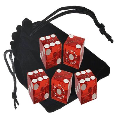 Authentic Las Vegas Casino Dice Craps Stick Sets with Matching Serial Numbers 5-Dice Plus Storage Pouch - Caesar's Palace (Red Polished)