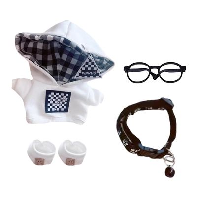 niannyyhouse 10cm-15cm 20cm Plush Doll Clothes Coat Shoes Glasses Necklace Stuffed Toy Dressup (White, 10cm-15cm)